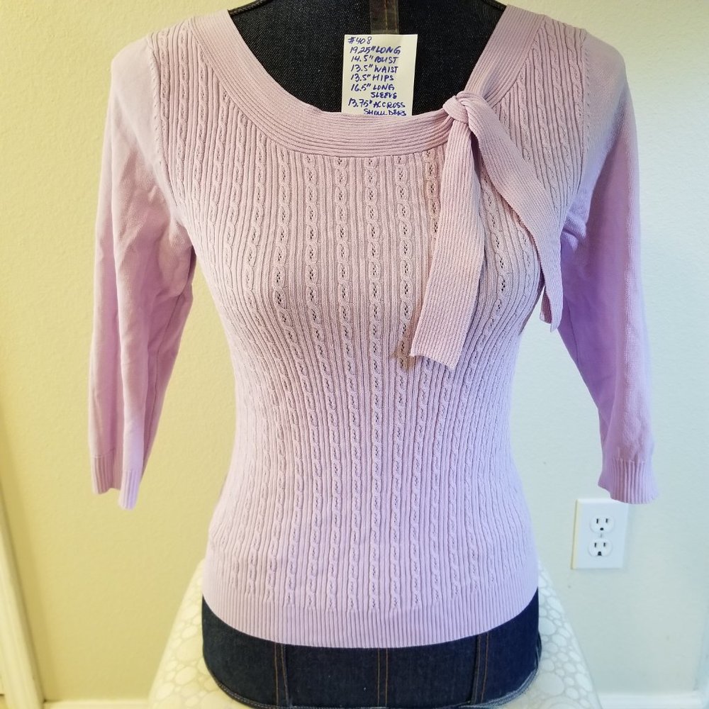✅NWT Worthington Purple Bow Detail Scoop Neck Eyelet Knit Sweater #408, B8